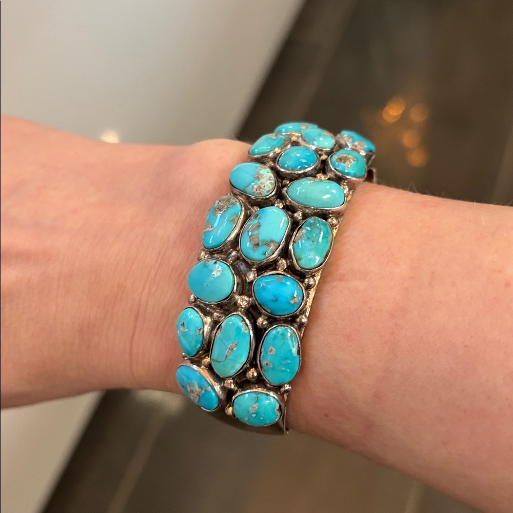 Thompson Turquoise Blue Cluster Cuff Bracelet - Picture 14 of 17
